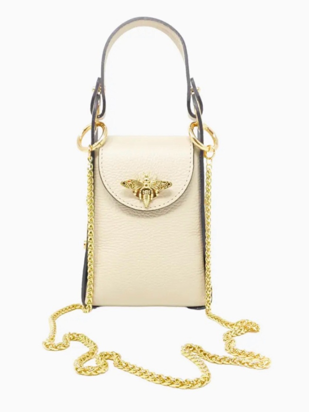 Cream Italian Leather Bag with Gold Bee Accent - Picture 2 of 9